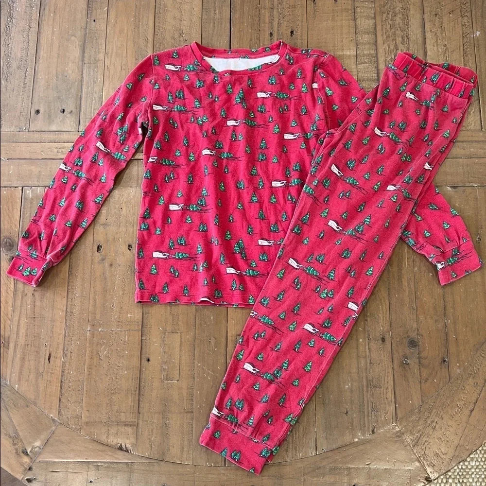 Vineyard Vines Red Christmas tree whale Kids Pajama set size 10